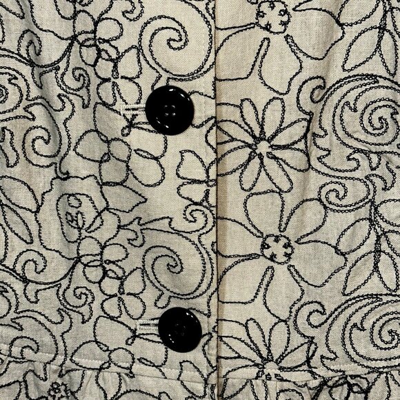 Charter Club Boho Floral Peplum Jacket Sz S Cream Black Linen Blend Quiet Luxury - Picture 3 of 6